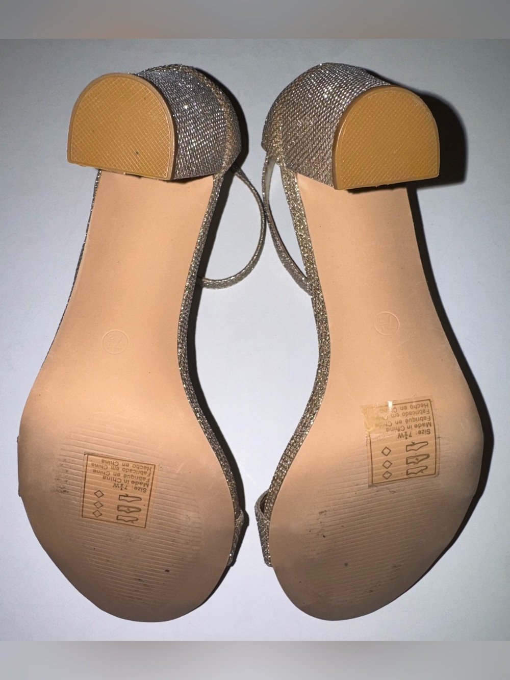 David's Bridal Gold Glitter Ankle-Strap Block Heel Sandals - Picture 5 of 13